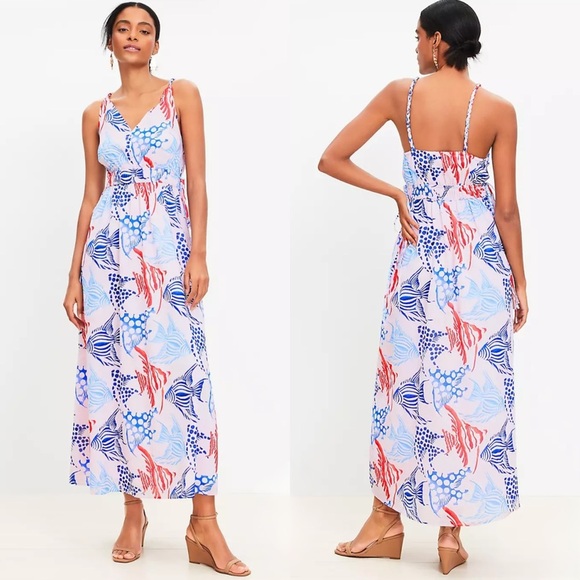 NWT Loft Fish Double Side Tie Maxi Dress - Picture 1 of 7